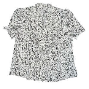 MOD BOUTIQUE Cream & Black leaf Print V-Neck Blouse L